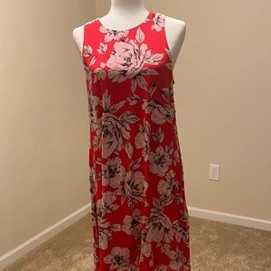 Bright pink floral high low maxi dress